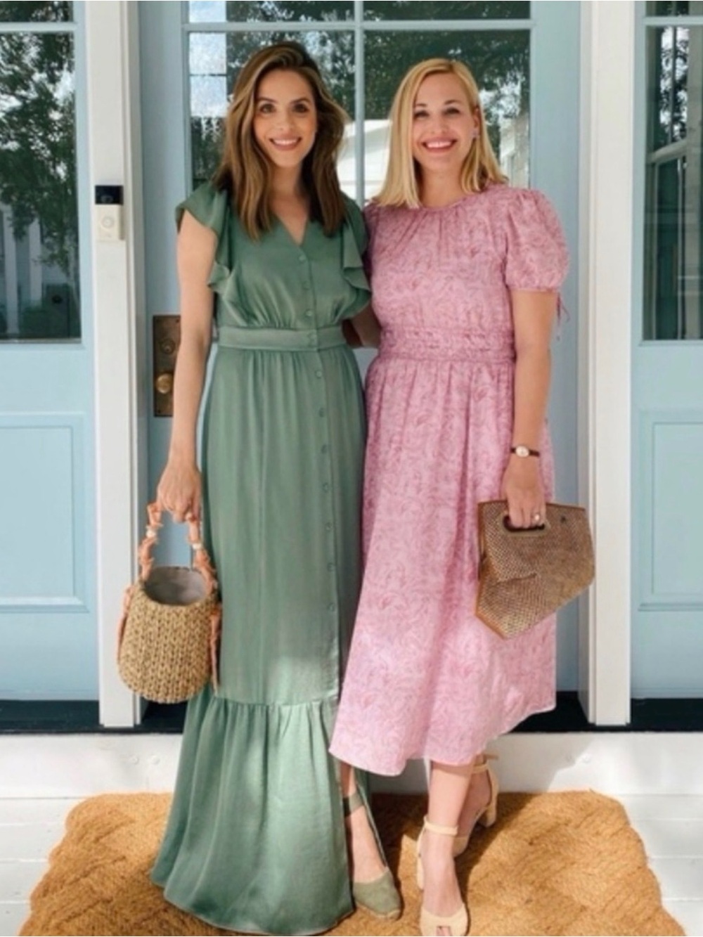 Gal Meets Glam Torey Ruffle Flutter‎ Sleeve Satin Maxi Dress in Green.